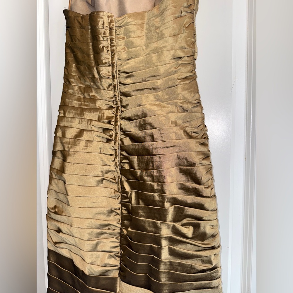 Strapless Gold Ruched Bodycon Dress - Picture 5 of 12